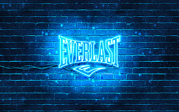 Everlast blue logo, , blue brickwall, Everlast logo, brands, Everlast neon logo, Everlast HD wallpaper