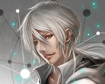 Shougo Makishima, silver hair, yellow eyes, cute, long hair, 3d, cg, , male, handsome, sexy, hot, close up, psycho pass, boy, anime, white hair, realistic, guy HD wallpaper