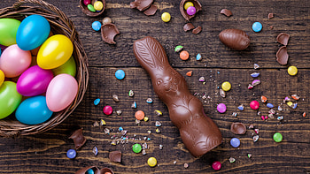 Chocolate bunny and eggs, Easter HD wallpaper