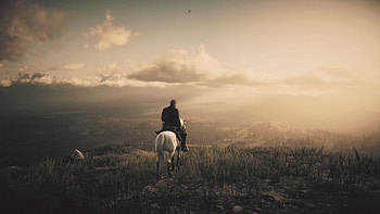 Red Dead Redemption 2: Lone Rider at Mountain Twilight –, horse, mountain, Red Dead Redemption, video game, Red Dead Redemption 2 HD wallpaper