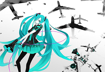 Hatsune Miku - Love is War, mega, awesome, uniform, nice, hatsune, bombers, white, hatsune miku, twintail, girl, headset, singer, aqua, planes, anime girl, anime, pretty, virtual, black, song, heads, cute, vocaloid, beauty, white sky, miku, music, vocaloids, thighhighs, program, love is war, skirt, beautiful, diva, tie, airplanes, cool, sky, idol, micro HD wallpaper