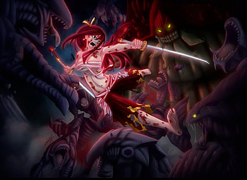 Pandemonium, Monsters, Titania, Manga, Swords, Anime, Erza Scarlet, Grand Magic Games Arc, Guild, Mage, Fairy Tail HD wallpaper