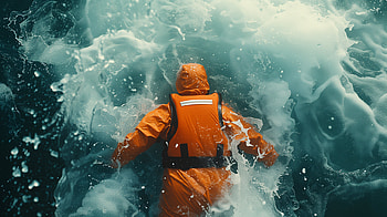 Orange Life Jacket in Choppy Waters -, life jacket, ocean, Rescue, wave, Ocean Waves HD wallpaper
