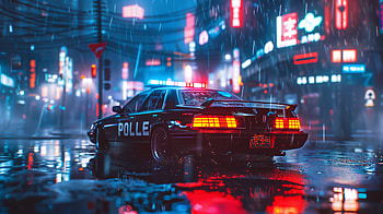 Cyber Patrol in the Rain, car, police car, rain, light HD wallpaper