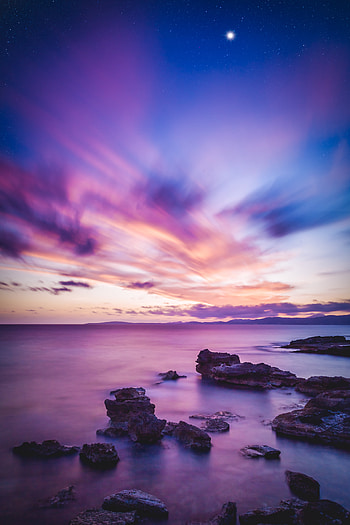 Nature, Sunset, Sea, Night, Horizon, Spain HD phone wallpaper