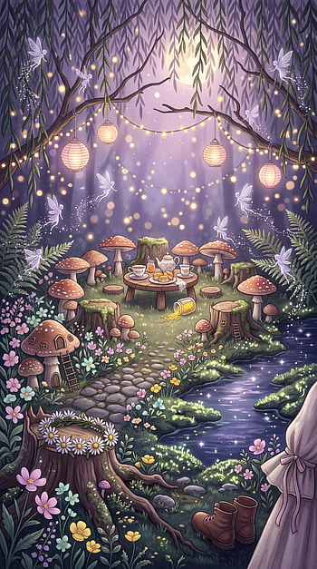 Moonlit Fairy Tea Grove — Fairycore , fairy, mushroom, forest HD phone wallpaper