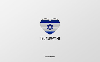 I Love Tel Aviv-Yafo, Israeli cities, Day of Tel Aviv-Yafo, gray background, Tel Aviv-Yafo, Israel, Israeli flag heart, favorite cities, Love Tel Aviv-Yafo HD wallpaper