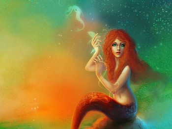 Dances at Sunset, colorful, mermaid, stars, fntasy, sunset HD wallpaper