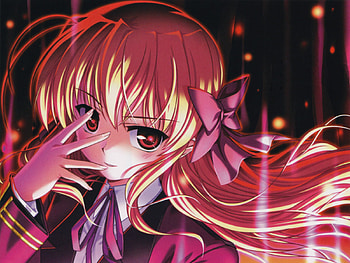 Sendou Erika, erika, awesome, blonde, uniform, cute, red eyes, sparkles, school uniform, gold, beauty, nice, sendou, fangs, school, blonde hair, blood, bow, sexy, white, hot, beautiful, vampire, orange, fortune arterial, anime girl, anime, pretty, red, cool, transformation HD wallpaper