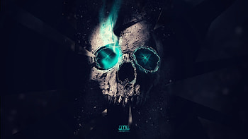 skull, abstract. blue lights, Triangles, lighting, space HD wallpaper
