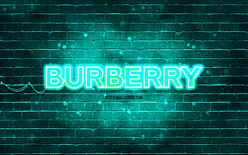 Burberry turquoise logo, , turquoise brickwall, Burberry logo, brands, Burberry neon logo, Burberry HD wallpaper