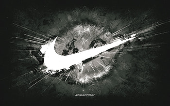 Nike logo, grunge art, white stone background, Nike white logo, Nike, creative art, Nike grunge logo HD wallpaper