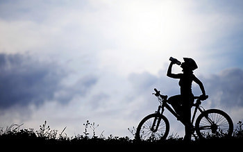 :), bycicle, girl, bottle, silhouette HD wallpaper