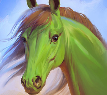 Green horse, art, fantasy, green, alsares, horse, cal HD wallpaper