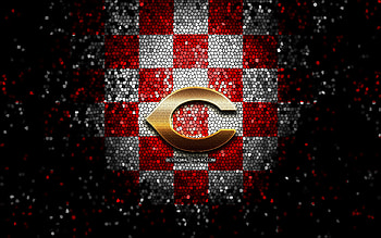 Cincinnati Reds emblem, glitter logo, MLB, red white checkered background, american baseball team, Major League Baseball, mosaic art, baseball, Cincinnati Reds HD wallpaper