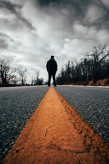 Nature, Silhouette, Road, Markup, Asphalt, Loneliness HD phone wallpaper