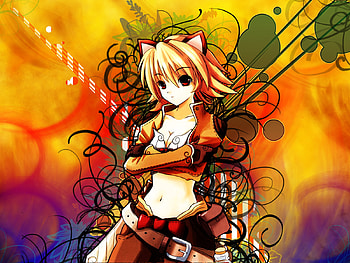 Pour-mes-2-princesses, sexy, red eye, hot, cute, girl, orange, anime girl, animal ear, casual, anime, abstract, short hair, blonde hair, female HD wallpaper
