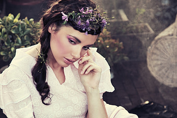Dreamer, eyes, girl, beauty, woman, lady, face, flowers, female HD wallpaper