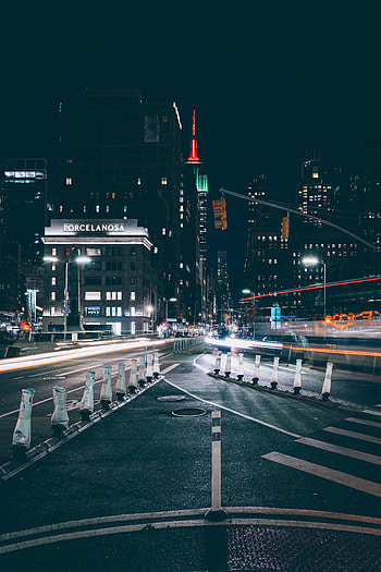 Cities, City, Building, Lights, Road, Long Exposure, Night City HD phone wallpaper