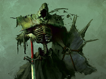 Skeletal Warrior, sword, steed, skeleton, warrior HD wallpaper