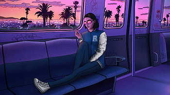 Synthwave Chic Cool Girl Drives The Train Back, synthwave, train, artist, artwork, digital-art, artstation HD wallpaper