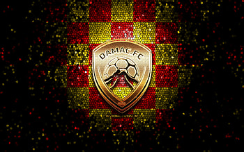 Damac FC, glitter logo, Saudi Professional League, red yellow checkered background, soccer, saudi football club, Damac FC logo, mosaic art, football, FC Damac HD wallpaper