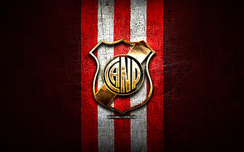 Nacional Potosi FC, golden logo, Bolivian Primera Division, red metal background, football, Venezuelan football club, CA Nacional Potosi logo, soccer, Venezuelan Primera Division, CA Nacional Potosi HD wallpaper