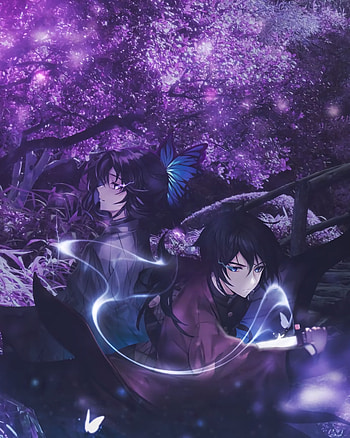 Shinobu and Giyuu, no, zenitsu, slayer, tanjiro, yaiba, kimetsu, demon, anime HD phone wallpaper