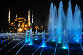 Mosque, Istanbul, Religious, Sultan Ahmed Mosque, Fountain, Light, Night, Turkey, Mosques HD wallpaper