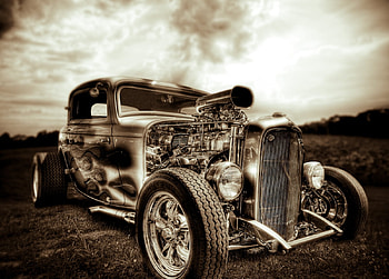 Chrome Hot Rod, , hot rod, customised, chrome, black and white, graph HD wallpaper