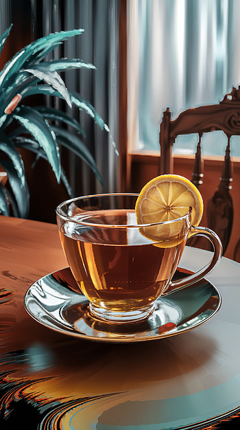 Tea Time: A Calming , tea, lemon, cup, table, plant HD phone wallpaper