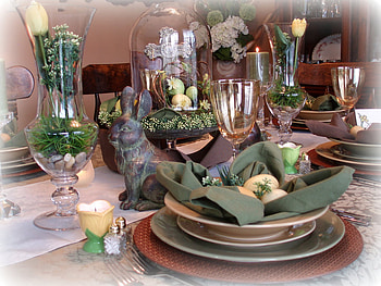 Easter table, still life, table, cross, setting, easter, flowers HD wallpaper