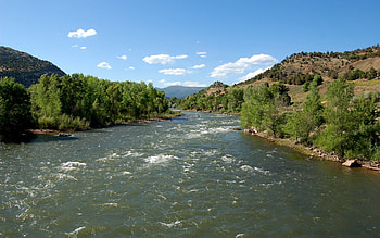 Durango River, Colorado, blue, river, flowing, daylight, day, rapid, green, clouds, trees, nature, sky, water, forest HD wallpaper