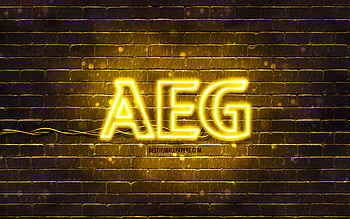 AEG yellow logo, , yellow brickwall, AEG logo, brands, AEG neon logo, AEG HD wallpaper