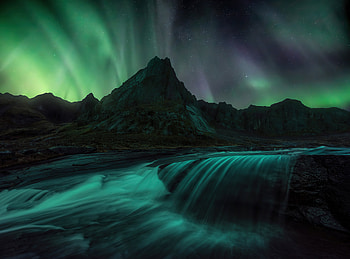 Lofoten Islands Northern Lights , northern-lights, mountains, nature, stars, sky, long-exposure, aurora HD wallpaper