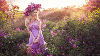 ღ, Blonde, Girl, Wreath, Basket, Dress HD wallpaper