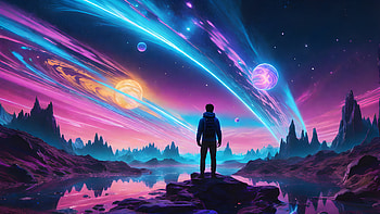 Psychedelic Landscape, psychedelic, colorful, planet, landscape, night HD wallpaper