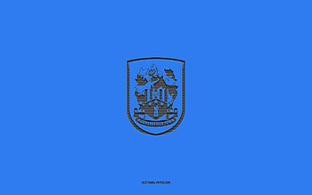 Huddersfield Town AFC, blue background, English football team, Huddersfield Town AFC emblem, EFL Championship, Huddersfield, England, football, Huddersfield Town AFC logo HD wallpaper