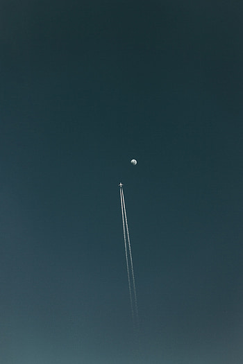 Sky, Moon, Minimalism, Flight, Plane, Airplane, Track, Trace HD phone wallpaper