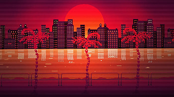 Miami, pixel art, buildings, palm tree, cityscape HD wallpaper