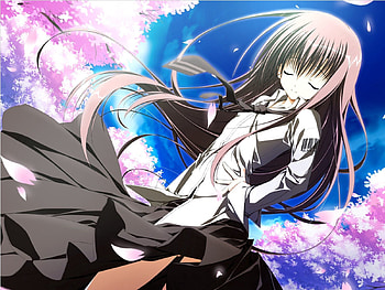 Anime, Petals, Girl, Brunette, Enjoyment HD wallpaper