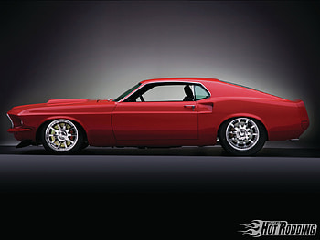 Mustang 69, ford, custom, chrome wheels, red HD wallpaper