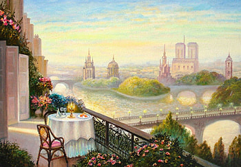 terrasse, artwork, city, landscape, view, beautiful, flowers, paintings HD wallpaper