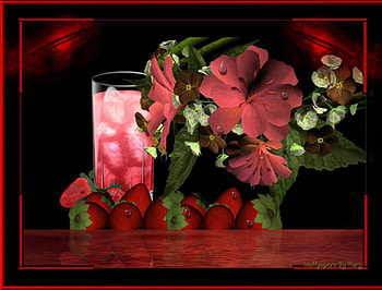 Summer Refreshment, summer, refreshment, strawberries, flowers, drinks HD wallpaper