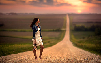 long way home, street, girl, route66, country HD wallpaper