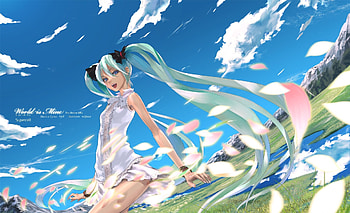 Vocaloid, anime, petals, clouds, cute, girl HD wallpaper