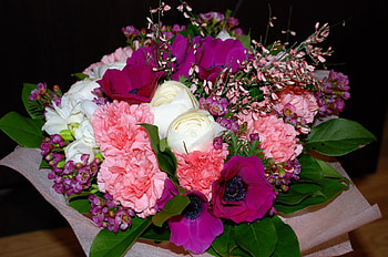 Flowers, Leaves, Carnations, Registration, Typography, Bouquet, Composition, Anemones HD wallpaper