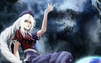 Touhou, Amazing, Magical, Plait, Night, Scary, Beautiful, Sad, Hat, Yellow Eyes, White Hair, Lovely, Sinister, Anime, Awesome, Pretty, Dark, Silver Hair, Sexy, Magic, Long Hair, Creepy, Manga, Sit, Braid, Gorgeous, Emotional, Anime Girl, Upset, Sitting, Serious, Yagokoro, Eirin HD wallpaper