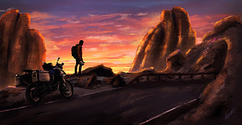 On Road, biker, artist, road, artwork, digital-art, deviantart HD wallpaper