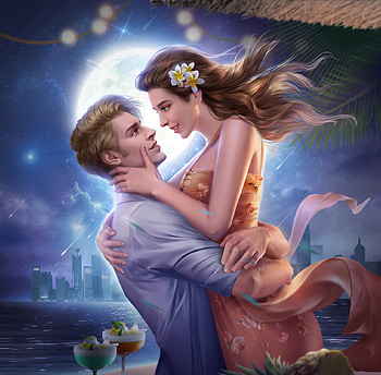Lovers, cheng huang, couple, luna, luminos, night, man, girl, valentine, fantasy, moon HD wallpaper